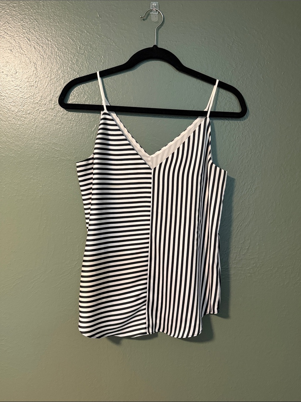 Express Black and White Striped V-Neck spaghetti strap tank top